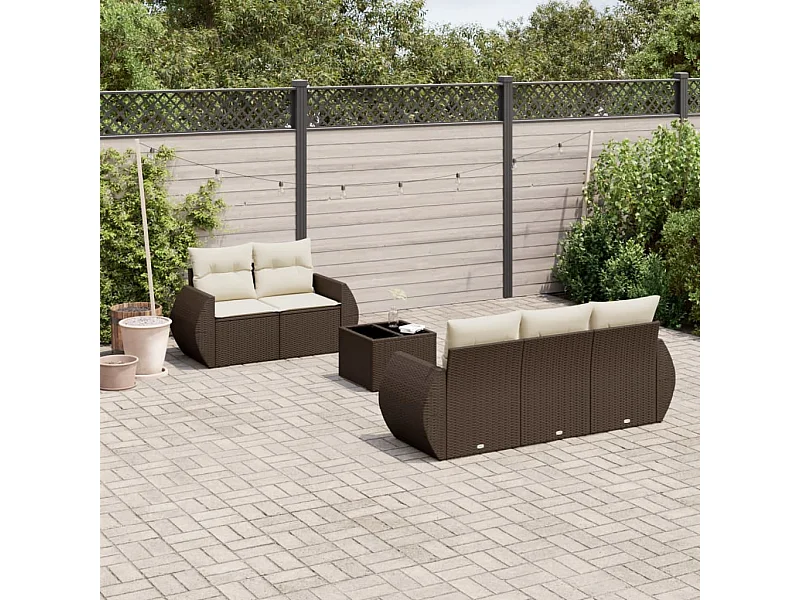 Salon de jardin avec coussins 6 pcs marron résine tressée