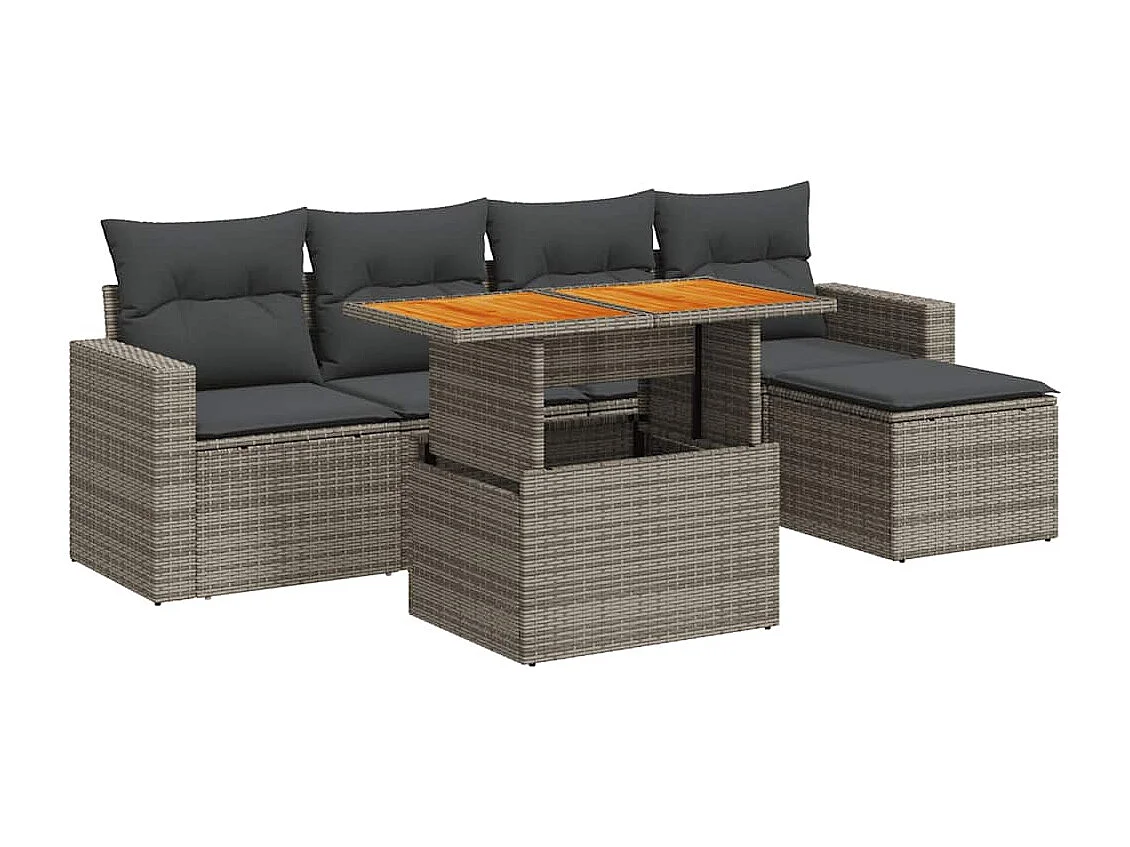Set Divano da Giardino 6 pz con Cuscini Grigio in Polyrattan