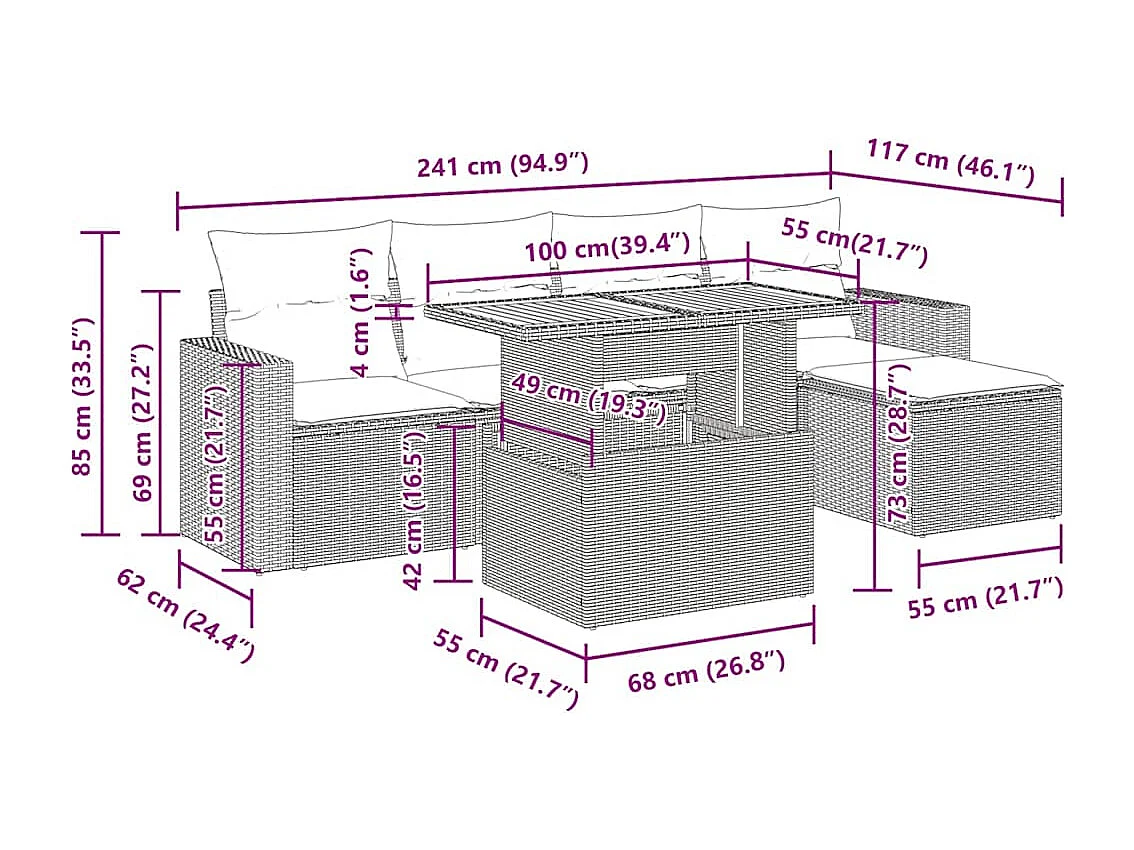 Set Divano da Giardino 6 pz con Cuscini Grigio in Polyrattan
