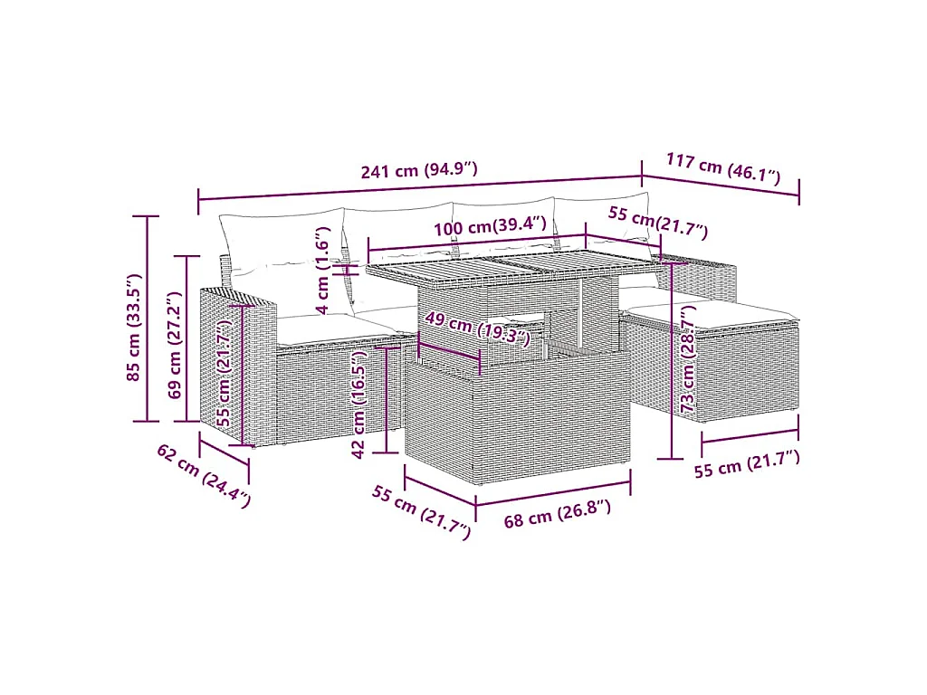 Set Divano da Giardino 6 pz con Cuscini Grigio in Polyrattan