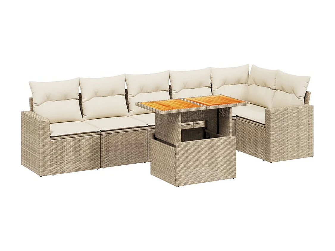 Salon de jardin avec coussins 7 pcs beige résine tressée