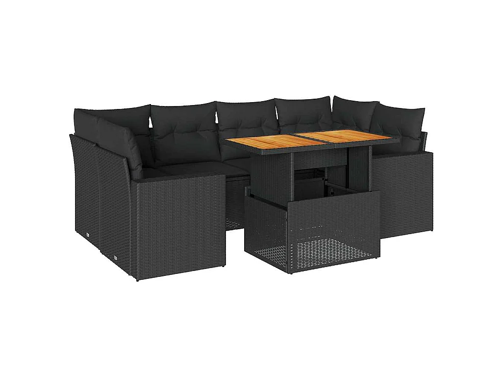 7-tlg. Garten-Sofagarnitur mit Kissen Schwarz Poly Rattan