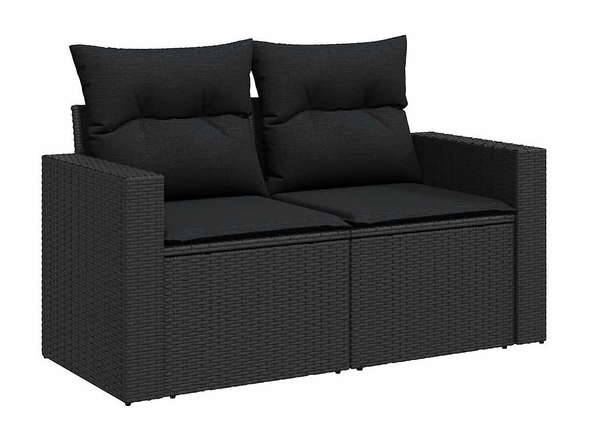 7-tlg. Garten-Sofagarnitur mit Kissen Schwarz Poly Rattan