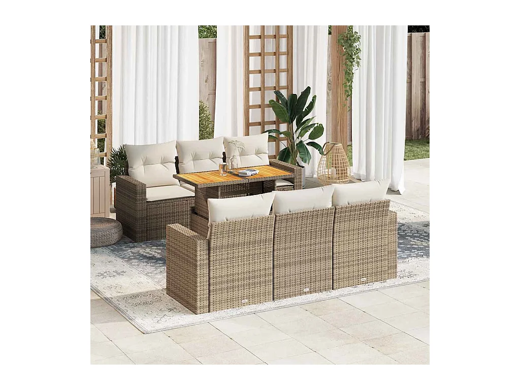 Set Divani da Giardino 7 pz con Cuscini Beige in Polyrattan