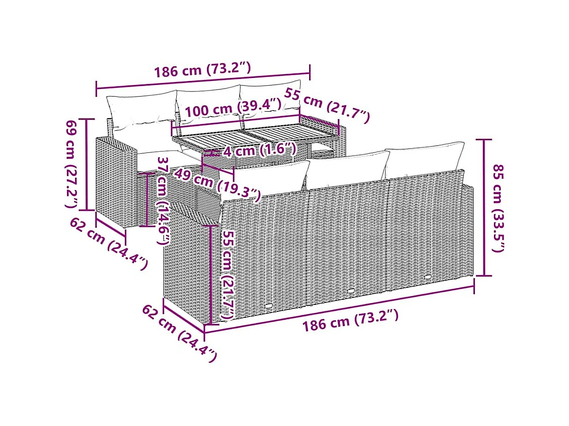 7-tlg. Garten-Sofagarnitur mit Kissen Beige Poly Rattan