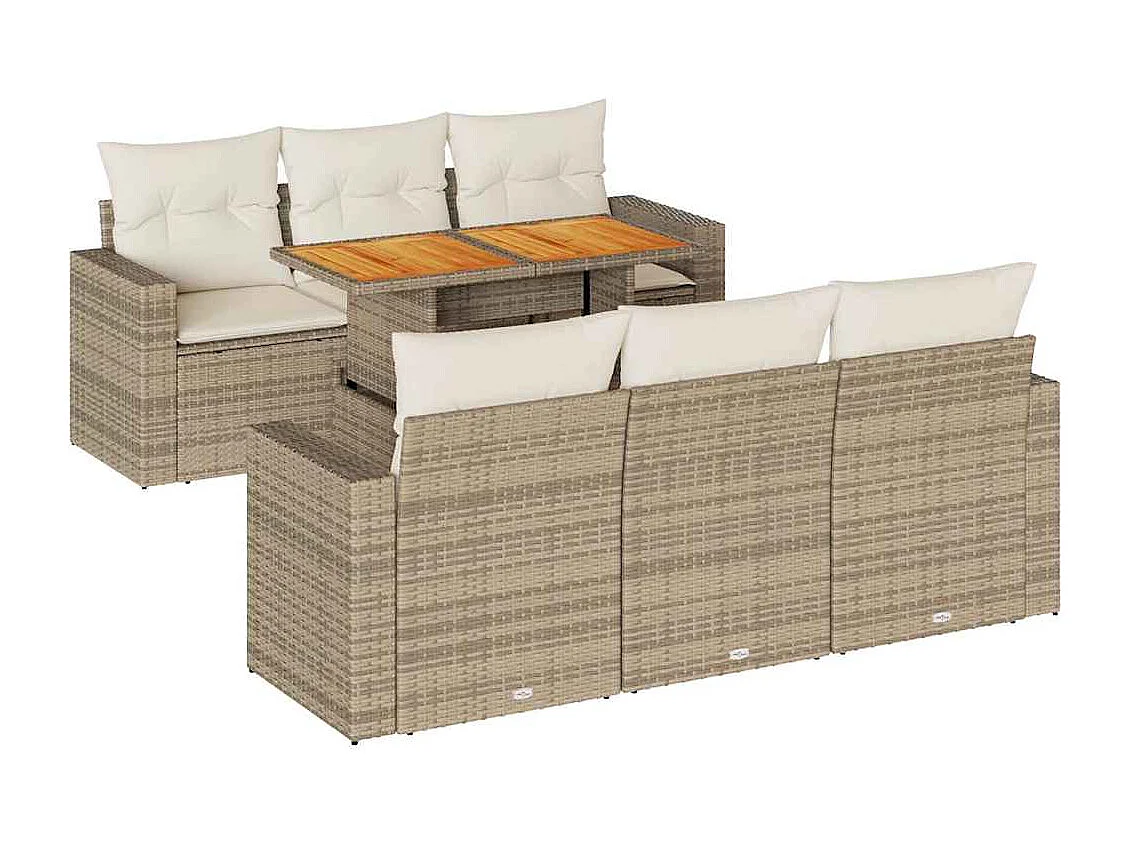 Salon de jardin avec coussins 7 pcs beige résine tressée