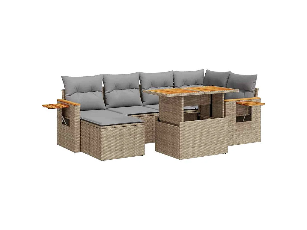 Salon de jardin avec coussins 7 pcs beige résine tressée acacia