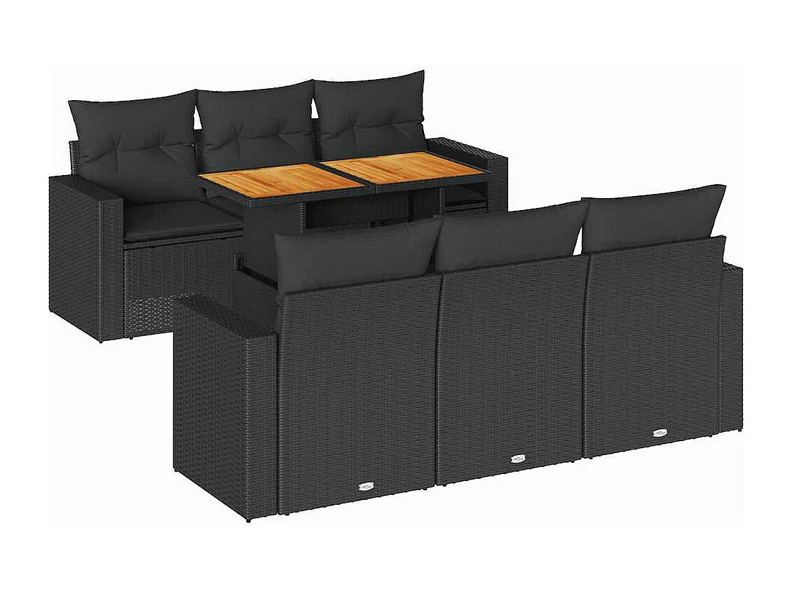 Set Divani da Giardino con Cuscini 7pz Nero Polyrattan