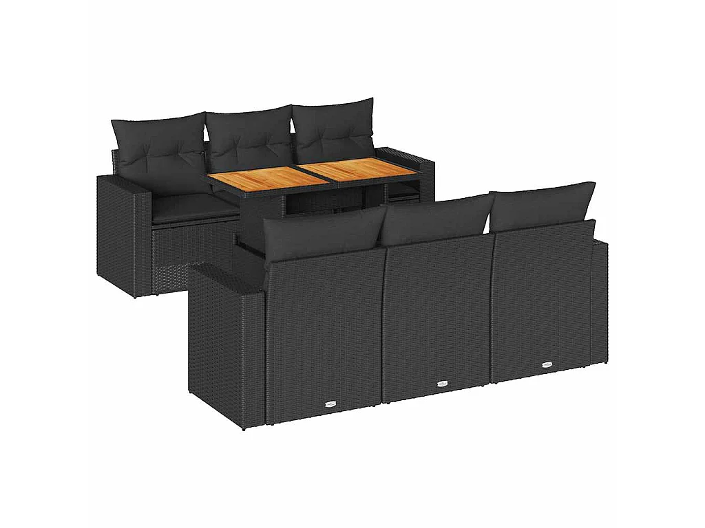 Salon de jardin 7 pcs avec coussins noir résine tressée