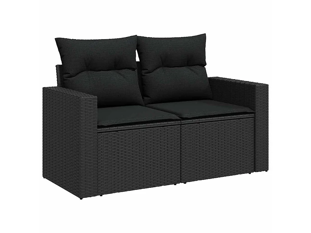 Salon de jardin 7 pcs avec coussins noir résine tressée