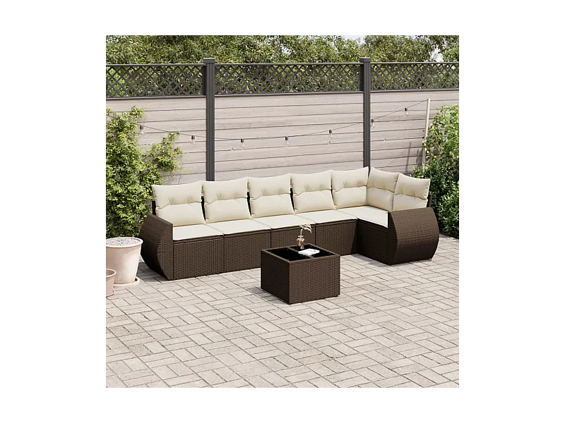 7-delige Loungeset met kussens poly rattan bruin