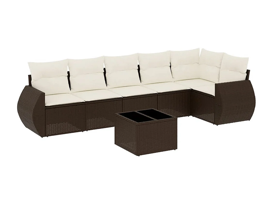 Salon de jardin avec coussins 7 pcs marron résine tressée