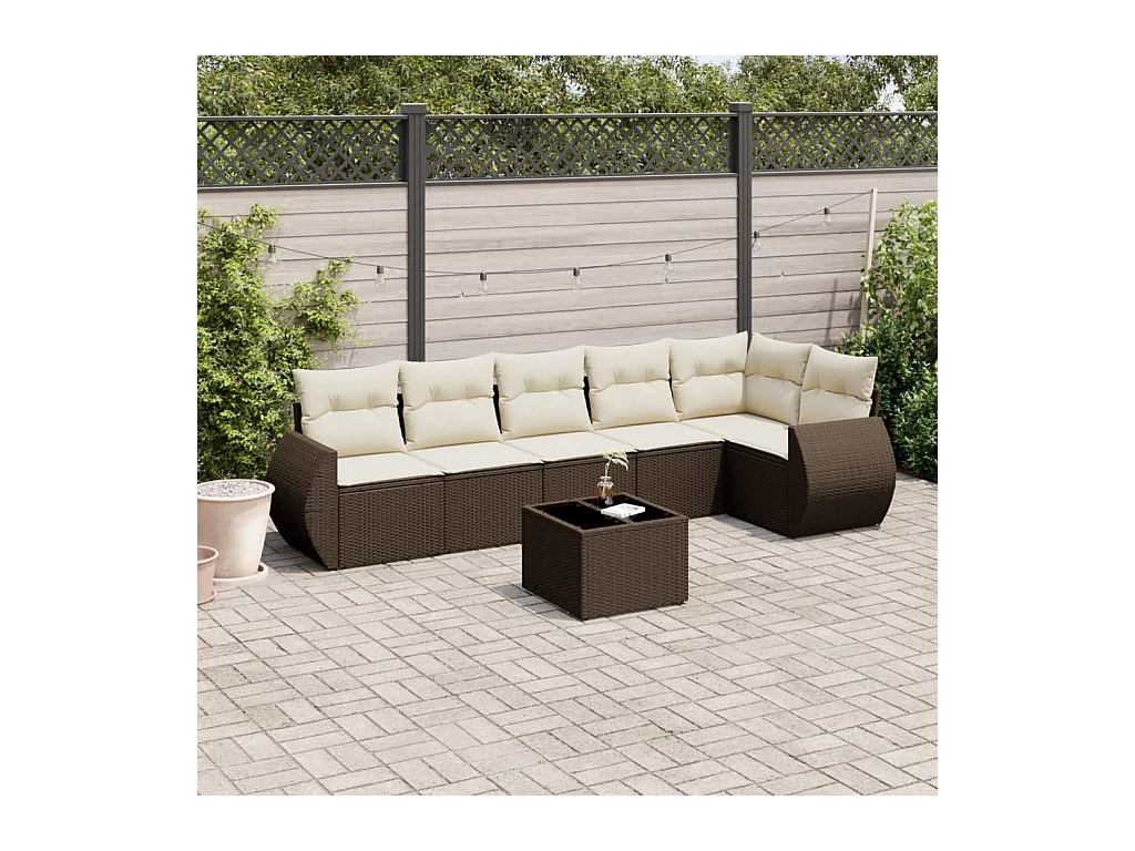 7-tlg. Garten-Sofagarnitur mit Kissen Braun Poly Rattan