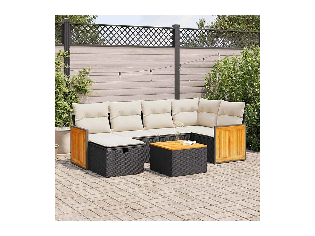 Set Divani da Giardino con Cuscini 7pz Nero Polyrattan