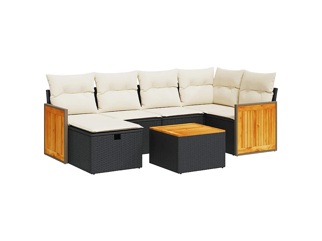 7-tlg. Garten-Sofagarnitur mit Kissen Schwarz Poly Rattan