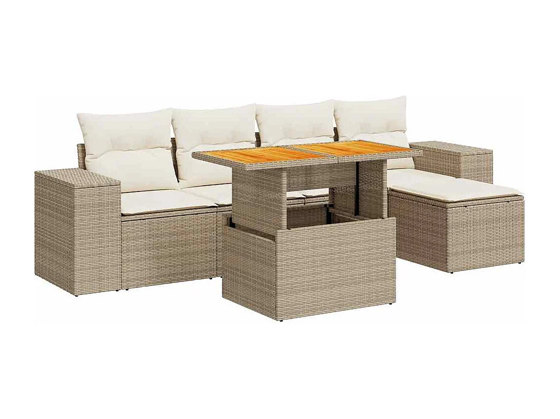 Set Divano da Giardino 6 pz con Cuscini Beige in Polyrattan