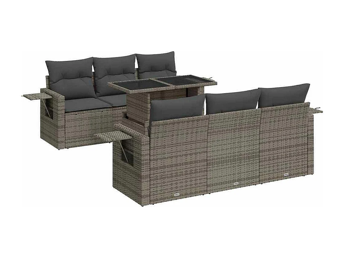 7-delige Loungeset met kussens poly rattan grijs