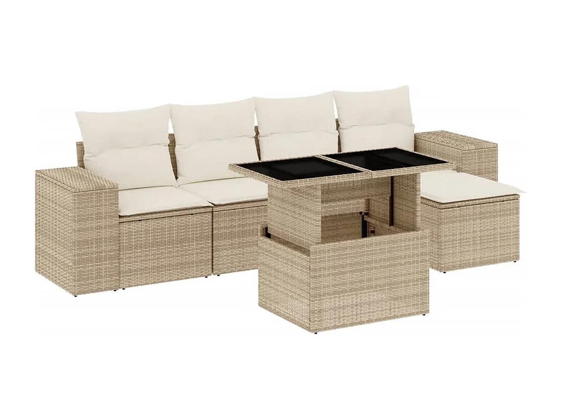 Salon de jardin avec coussins 6 pcs beige résine tressée