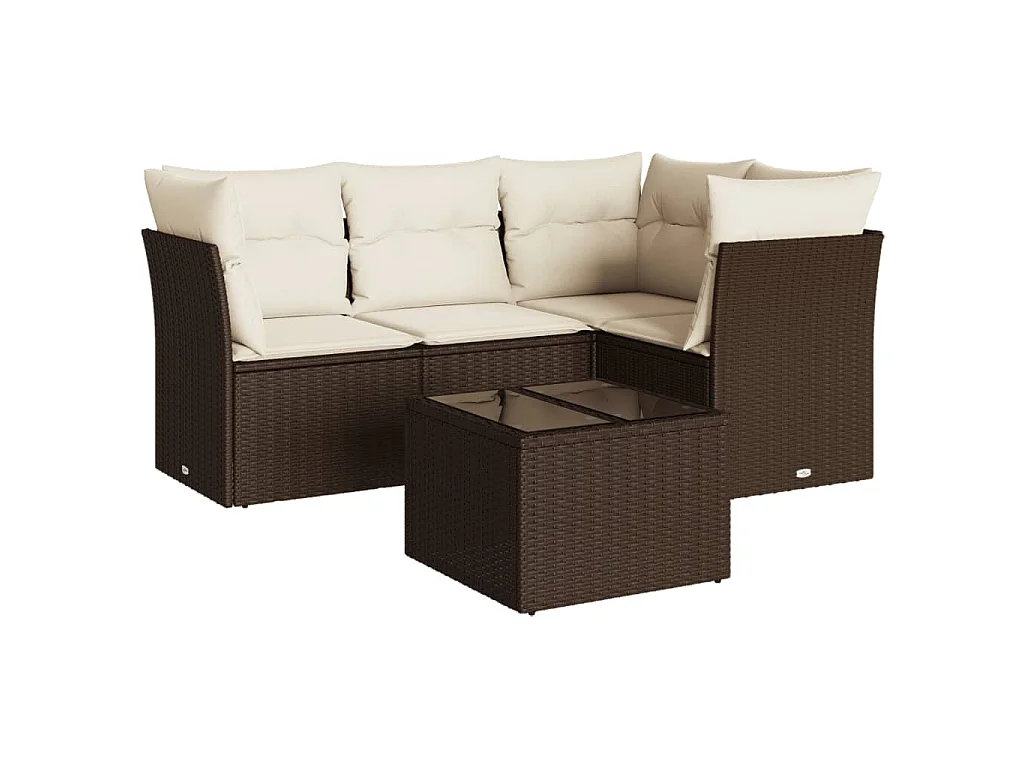 5-delige Loungeset met kussens poly rattan bruin