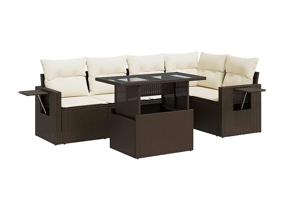Salon de jardin avec coussins 6 pcs marron résine tressée
