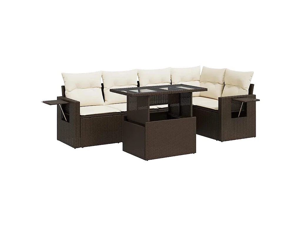Set sofás de jardín 6 piezas y cojines ratán sintético marrón