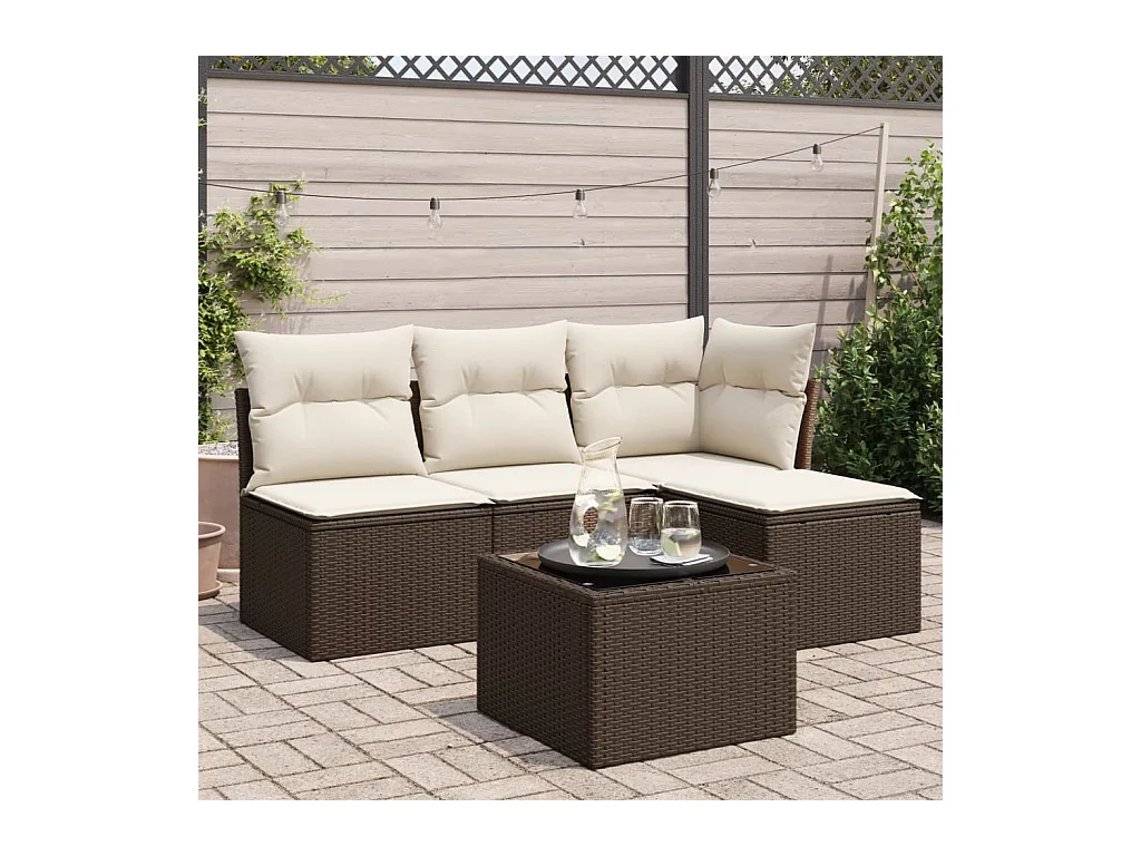 Salon de jardin avec coussins 5 pcs marron résine tressée