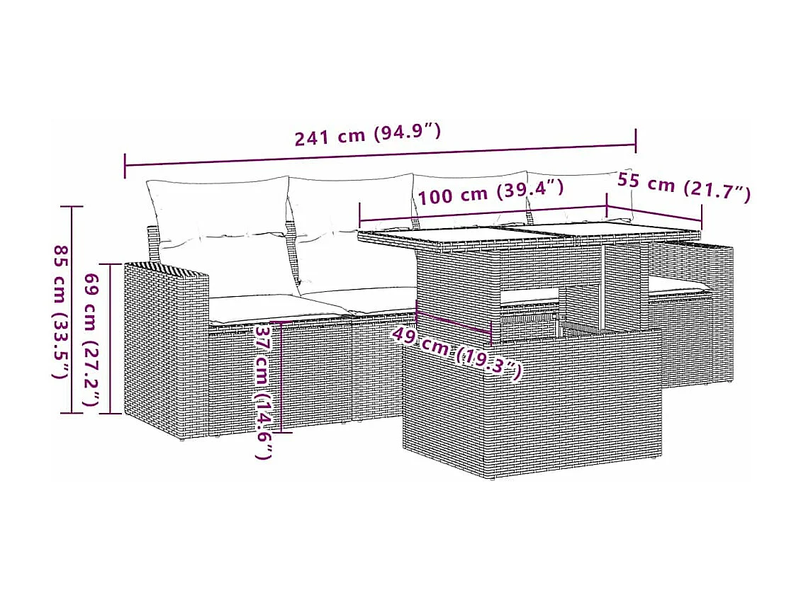 Salon de jardin avec coussins 5 pcs beige résine tressée