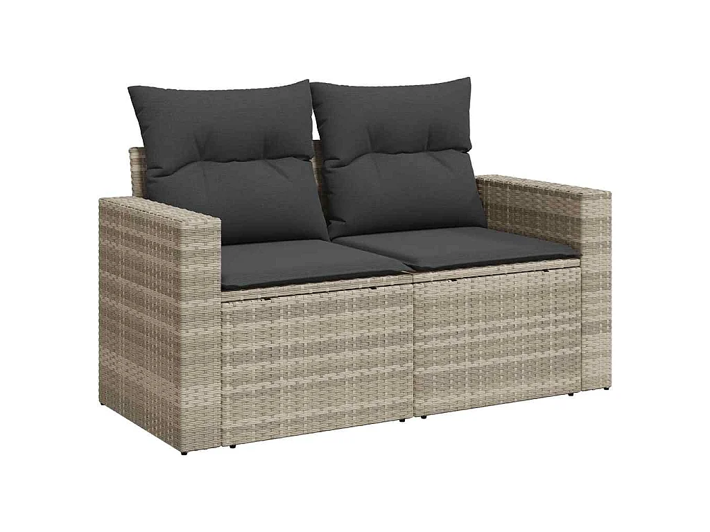 Set de sofás de jardín 7 pzas con cojines ratán PE gris claro