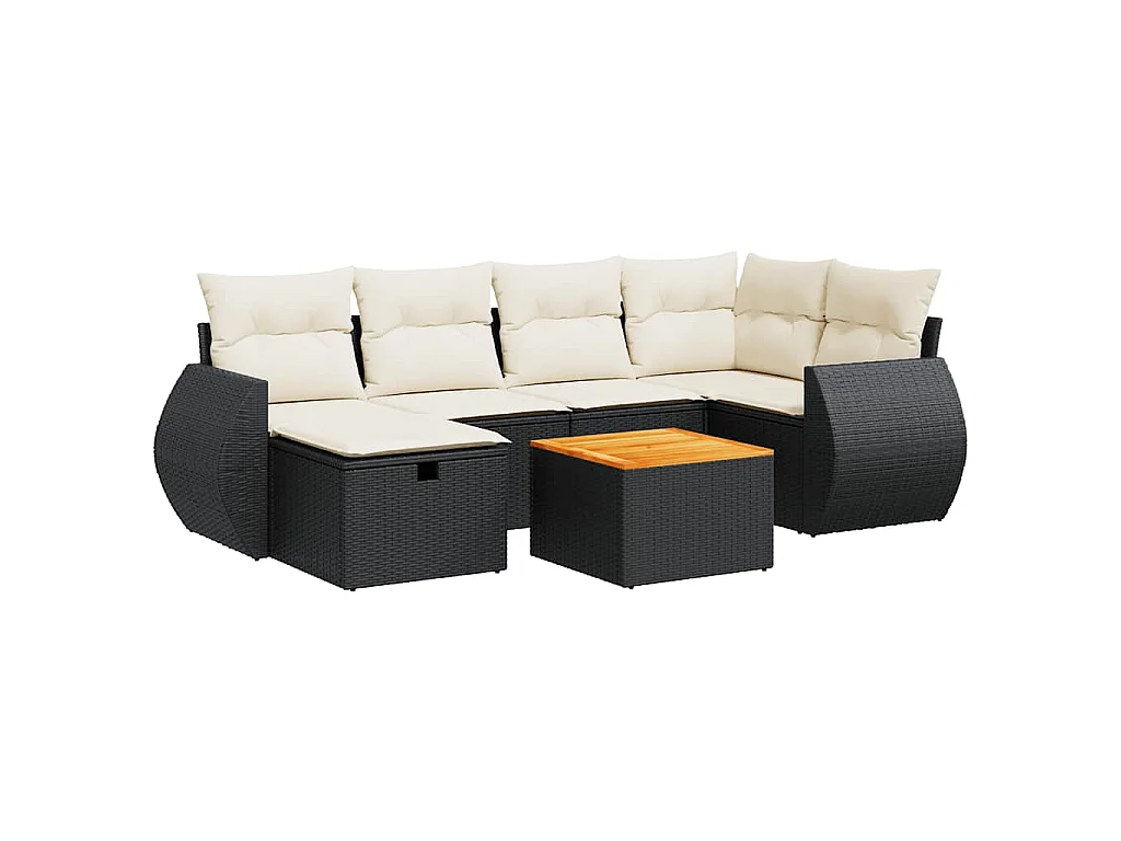 7-tlg. Garten-Sofagarnitur mit Kissen Schwarz Poly Rattan