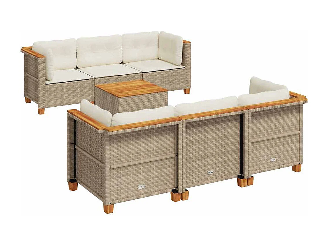 Salon de jardin avec coussins 7 pcs beige résine tressée