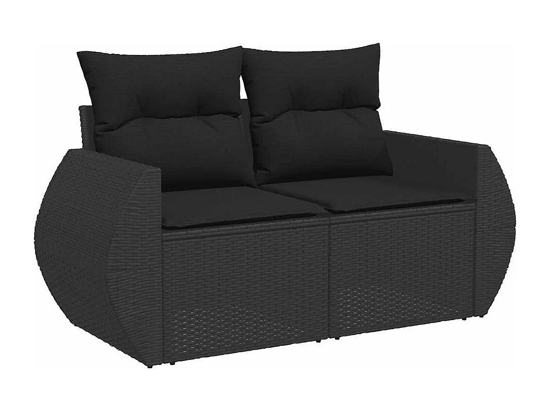 Set Divani da Giardino con Cuscini 7pz Nero Polyrattan