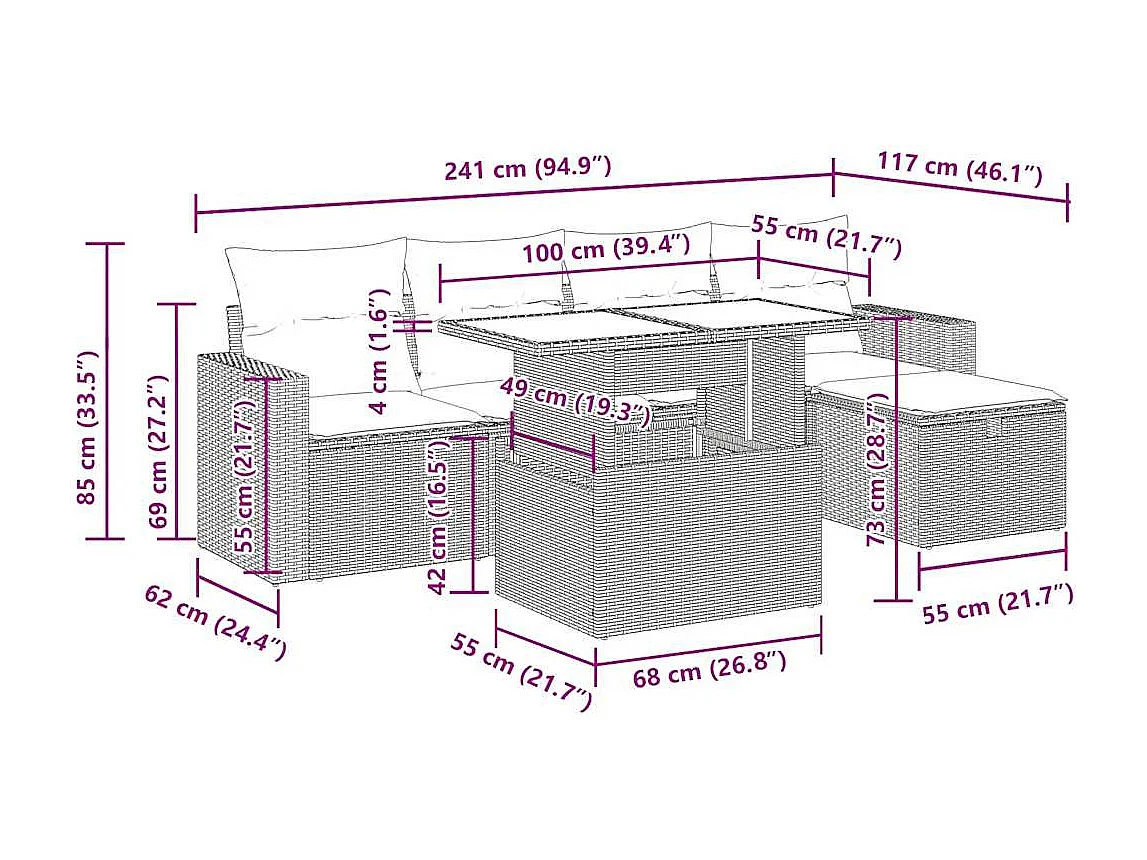 Salon de jardin avec coussins 6 pcs beige résine tressée