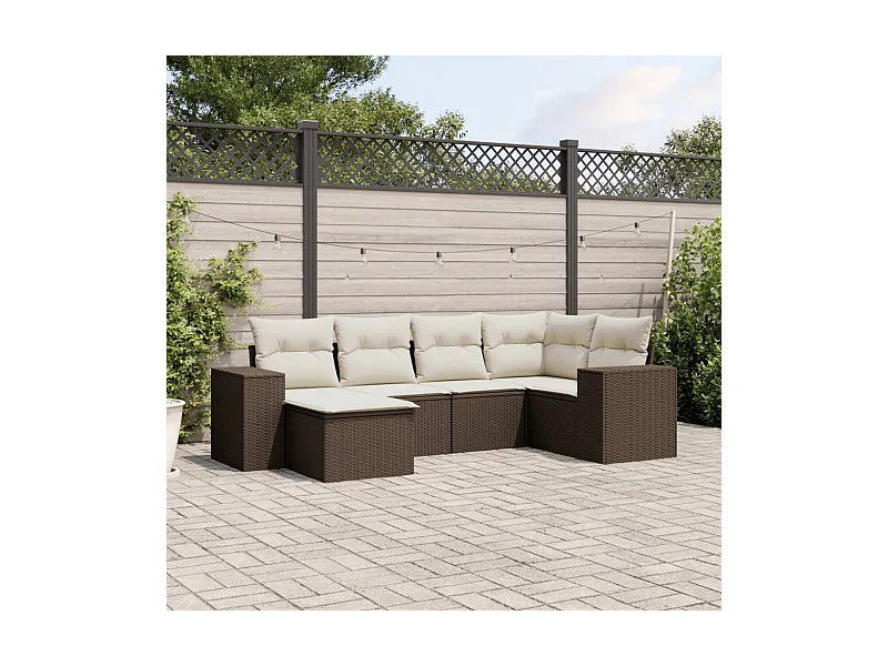 Salon de jardin avec coussins 6 pcs marron résine tressée