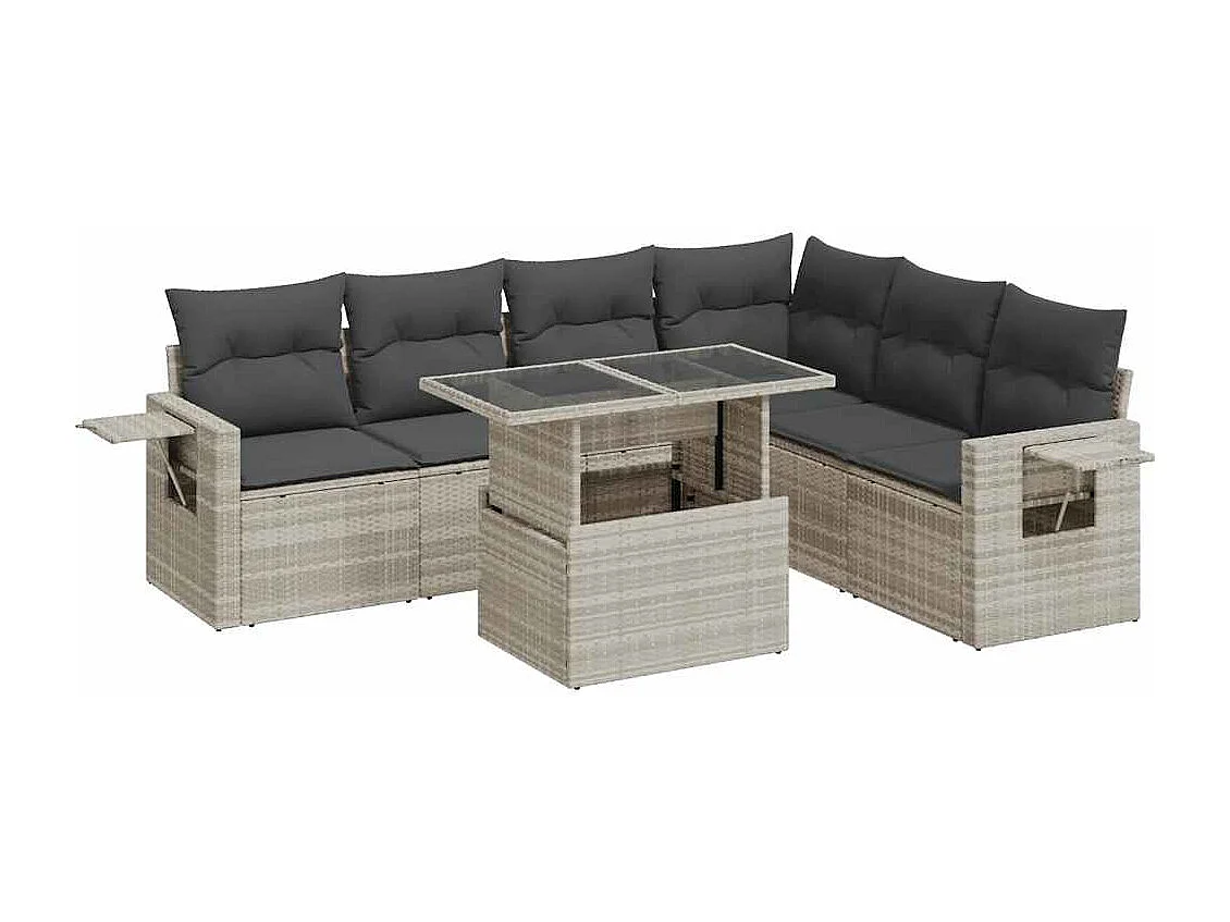 Salon de jardin avec coussins 7 pcs gris clair résine tressée