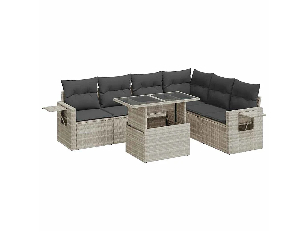 7-delige Loungeset met kussens poly rattan lichtgrijs