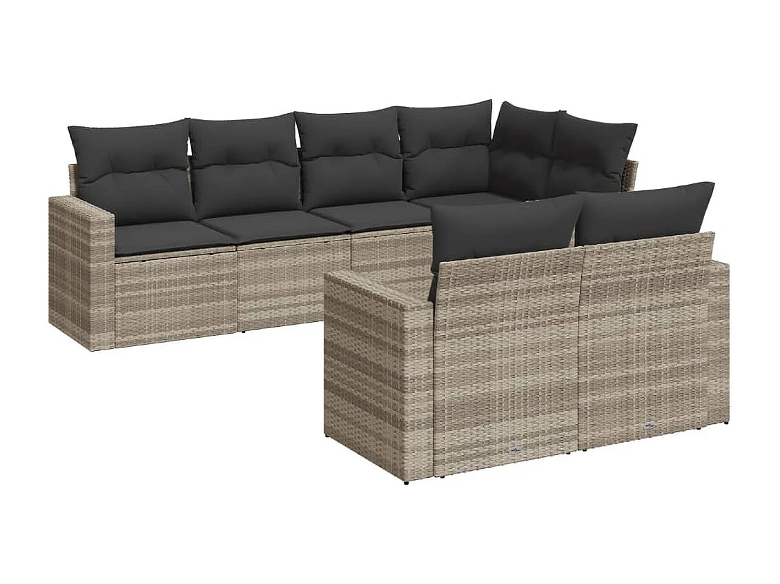 Salon de jardin avec coussins 7 pcs gris clair résine tressée