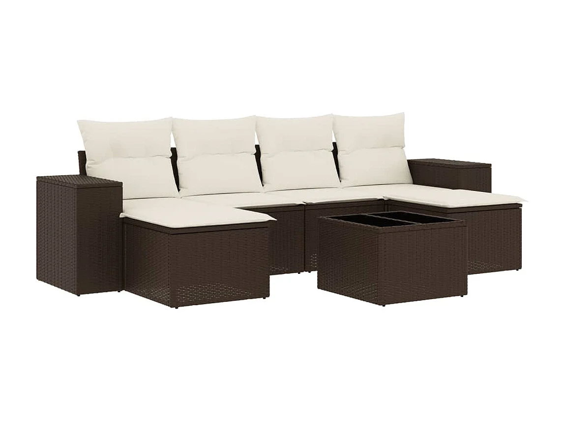 7-delige Loungeset met kussens poly rattan bruin