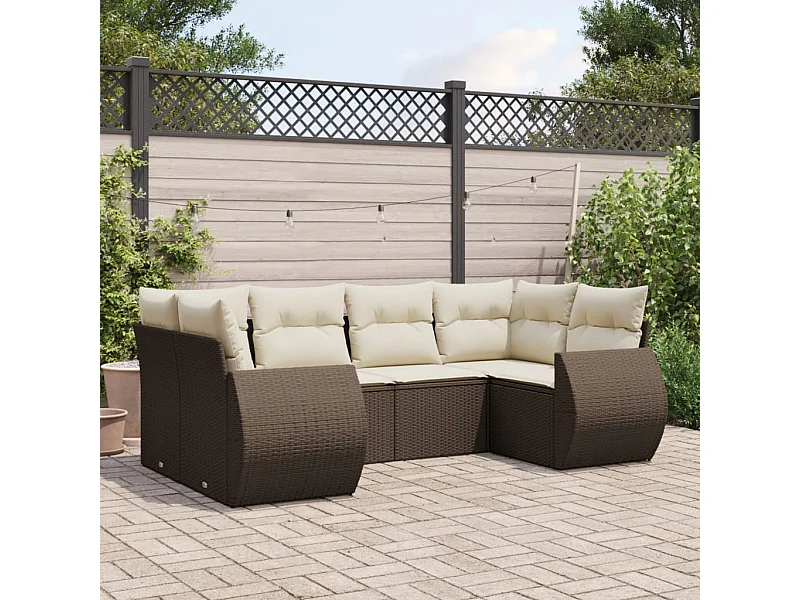 Salon de jardin avec coussins 6 pcs marron résine tressée