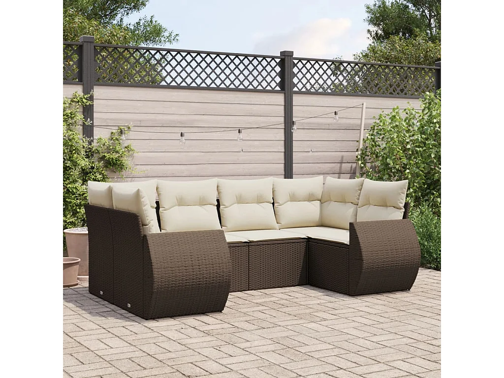 Salon de jardin avec coussins 6 pcs marron résine tressée