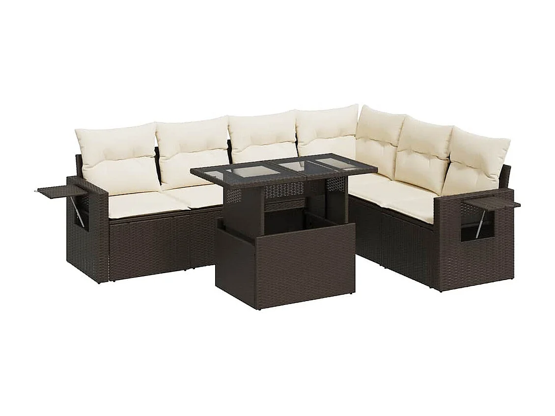 7-delige Loungeset met kussens poly rattan bruin