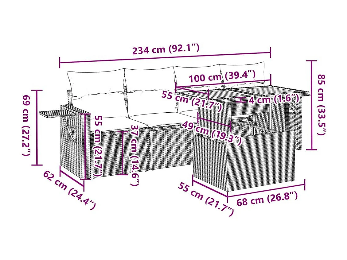 Set Divani da Giardino 5 pz con Cuscini in Polyrattan Nero