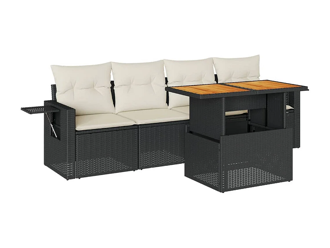 Salon de jardin 5 pcs avec coussins noir résine tressée