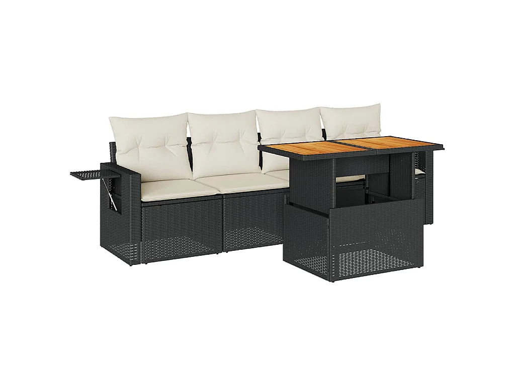 Set Divani da Giardino 5 pz con Cuscini in Polyrattan Nero