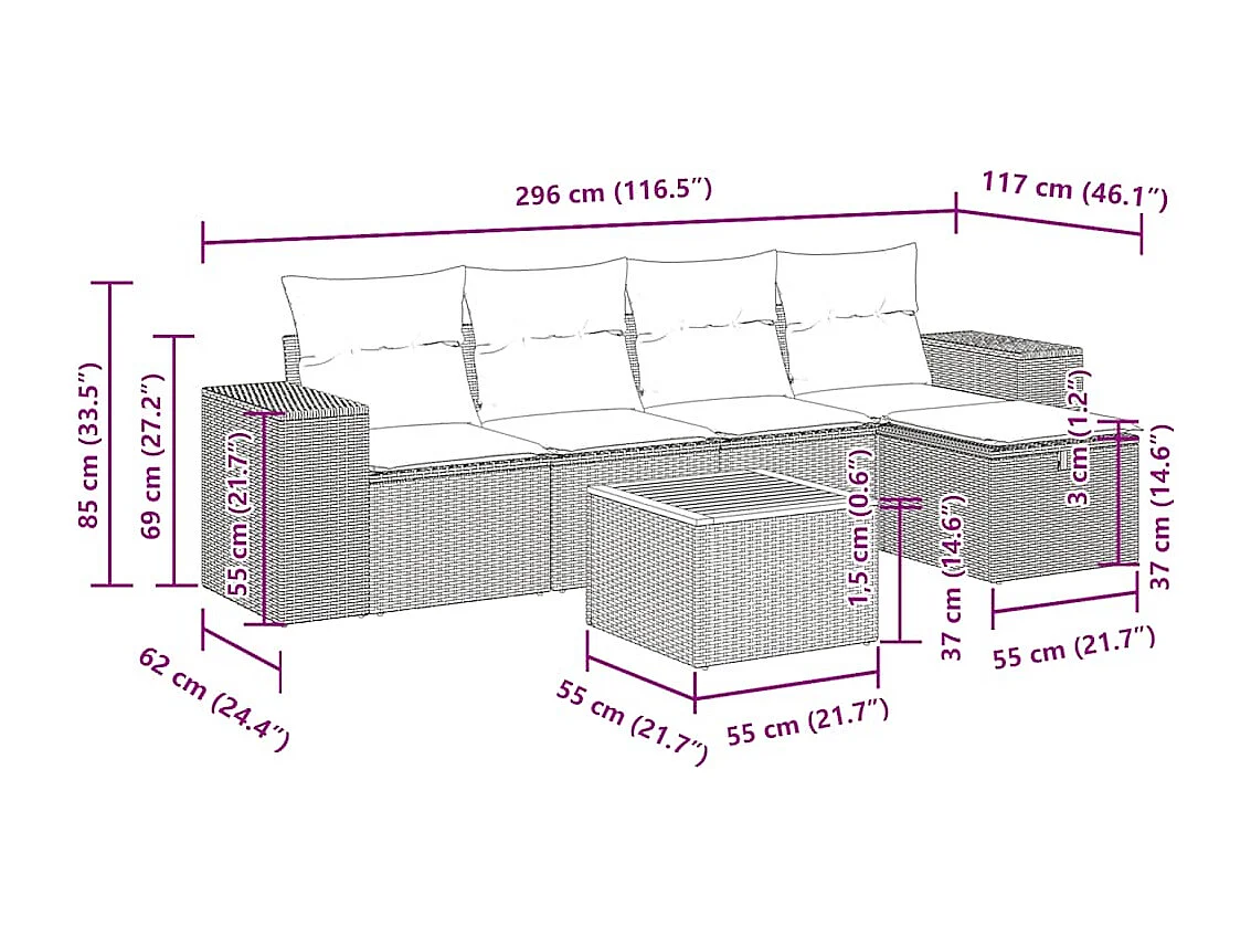Salon de jardin avec coussins 6 pcs beige résine tressée
