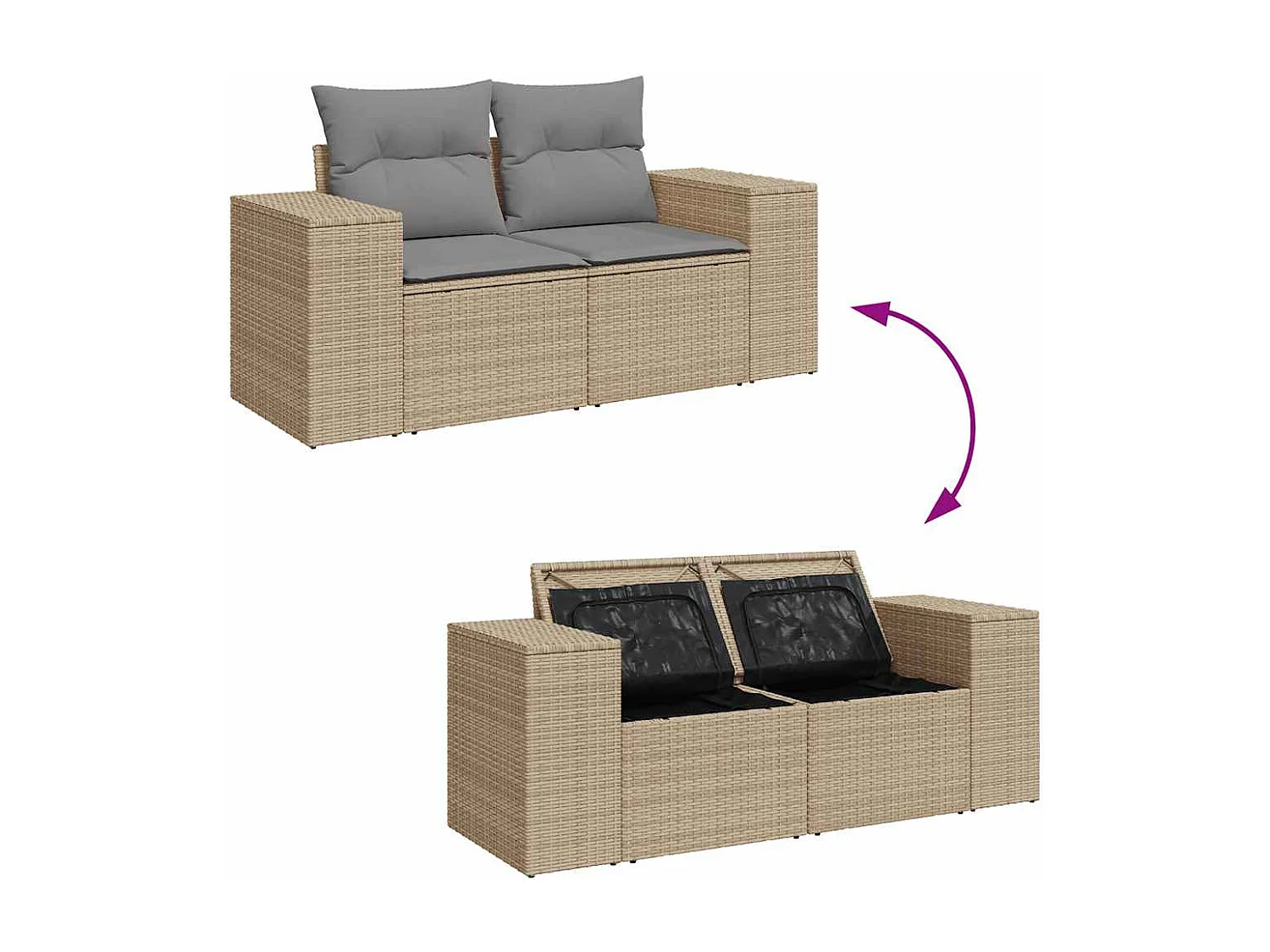 Salon de jardin avec coussins 6 pcs beige résine tressée