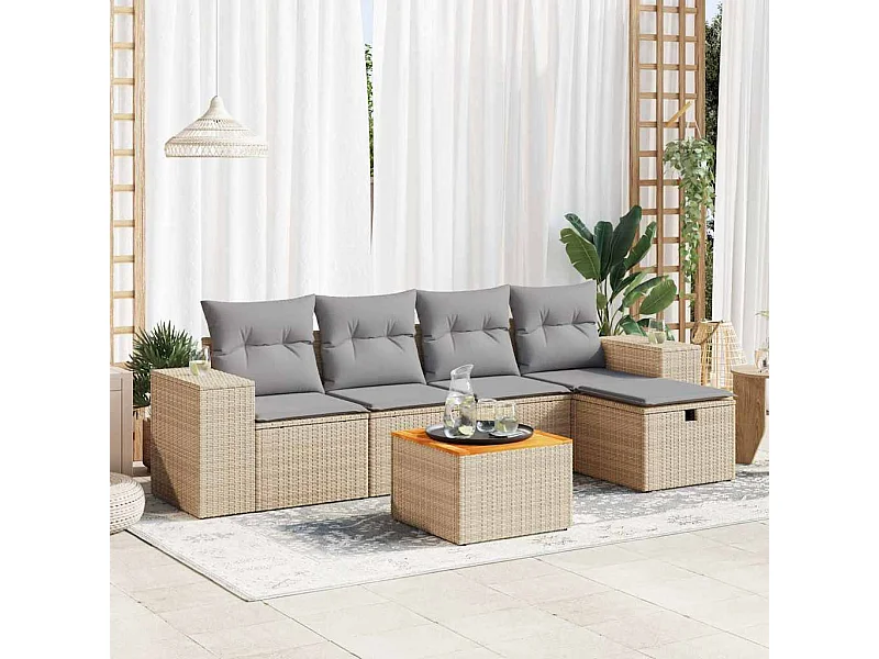 Salon de jardin avec coussins 6 pcs beige résine tressée