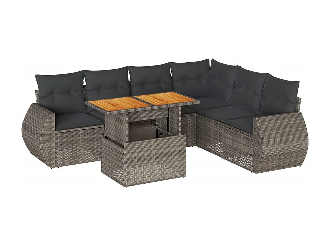 Salon de jardin avec coussins 7 pcs gris résine tressée