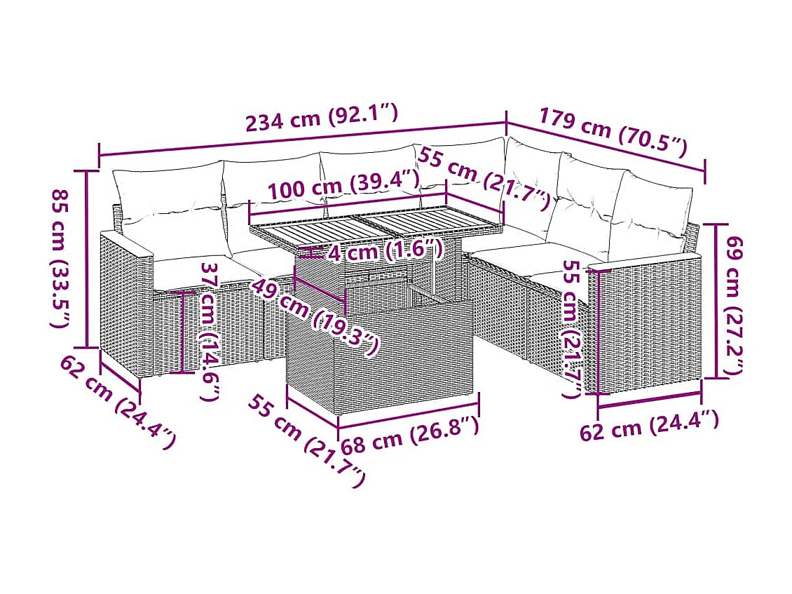 Set Divani da Giardino con Cuscini 7pz Nero Polyrattan Acacia