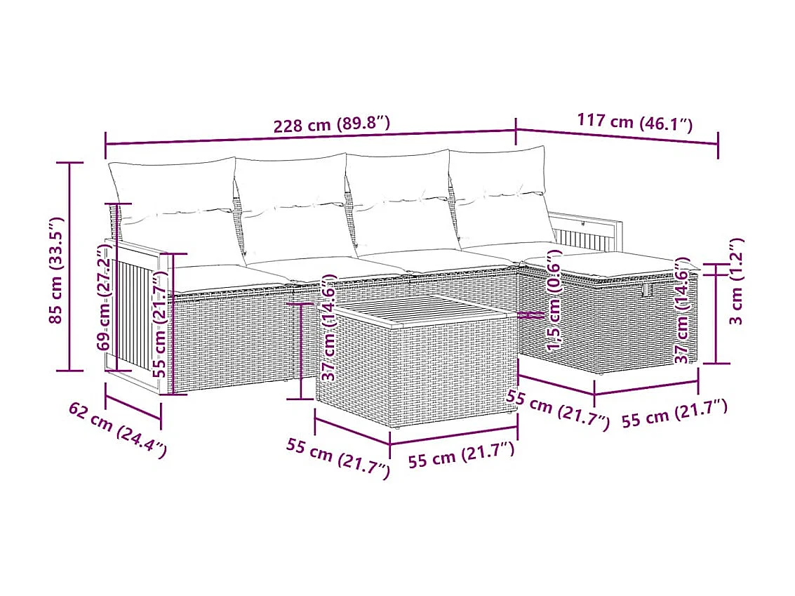 Salon de jardin avec coussins 6 pcs beige résine tressée
