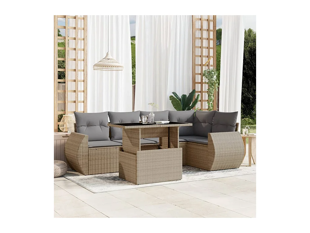 Set Divano da Giardino 6 pz con Cuscini Beige in Polyrattan